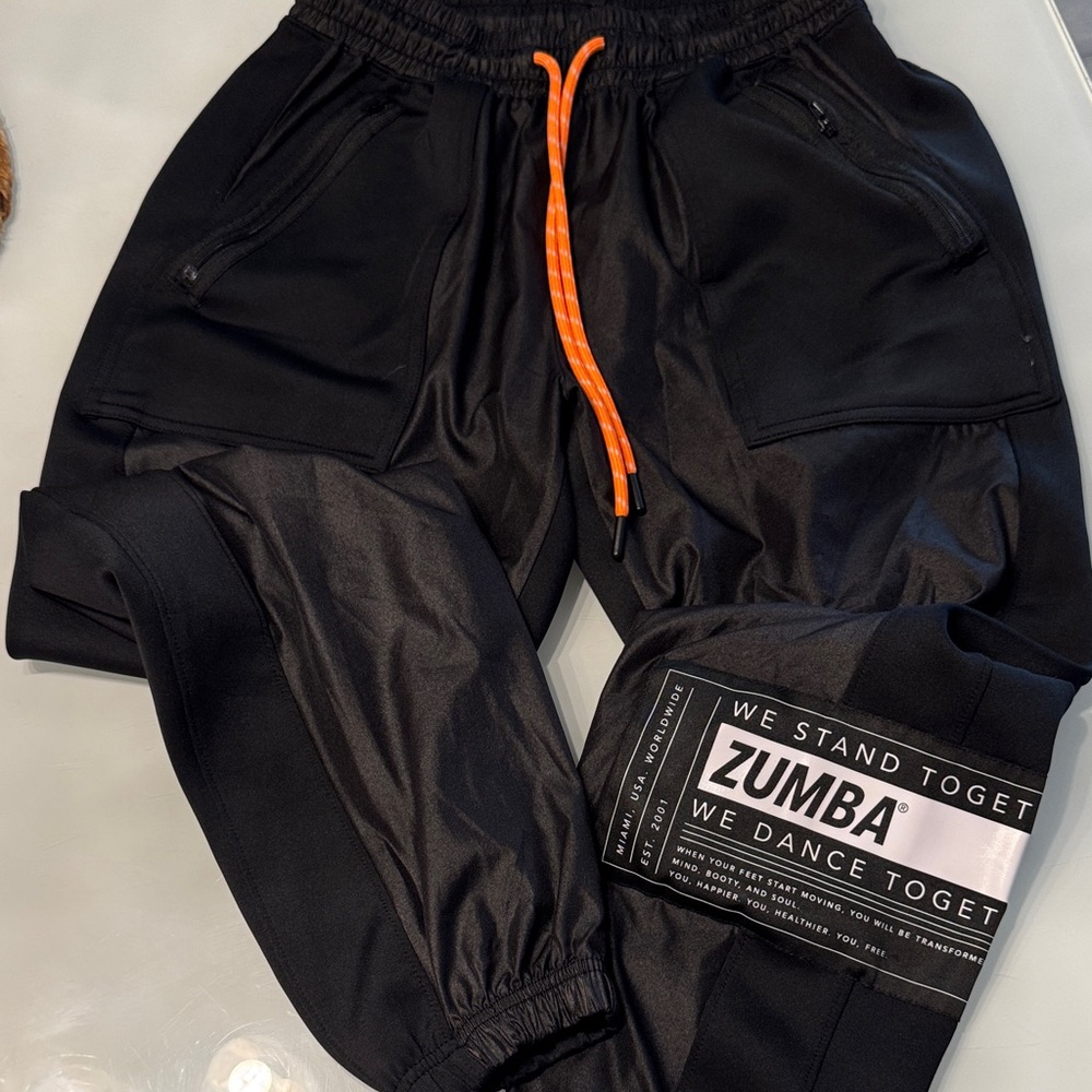 Zumba Fitness woman Black Joggers with Orange Drawstring